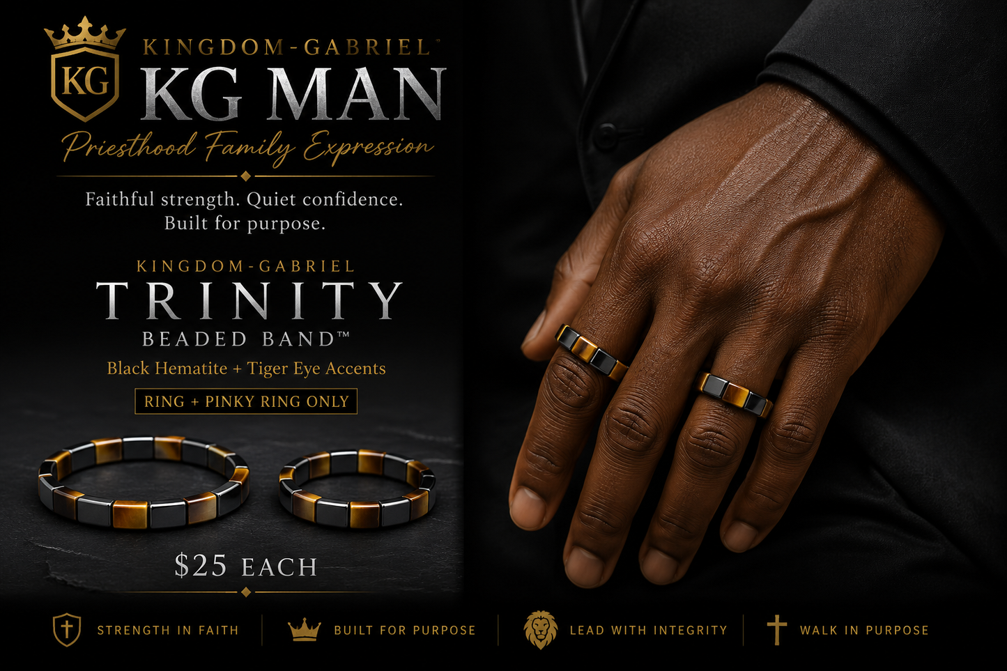 Made Upon Request| Kingdom-Gabriel (KG) Trinity Beaded Band™(Ring/Pinky) Expression