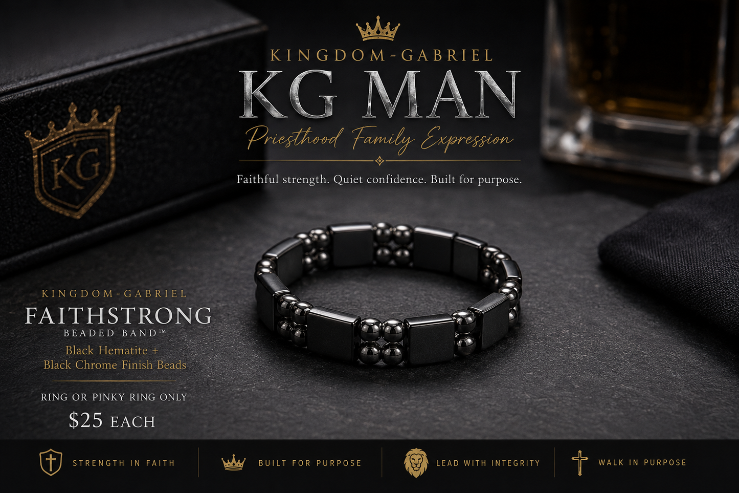 Made Upon Request|Kingdom - Gabriel (KG) FaithStrong Beaded Band Expression (Ring/Pinky)