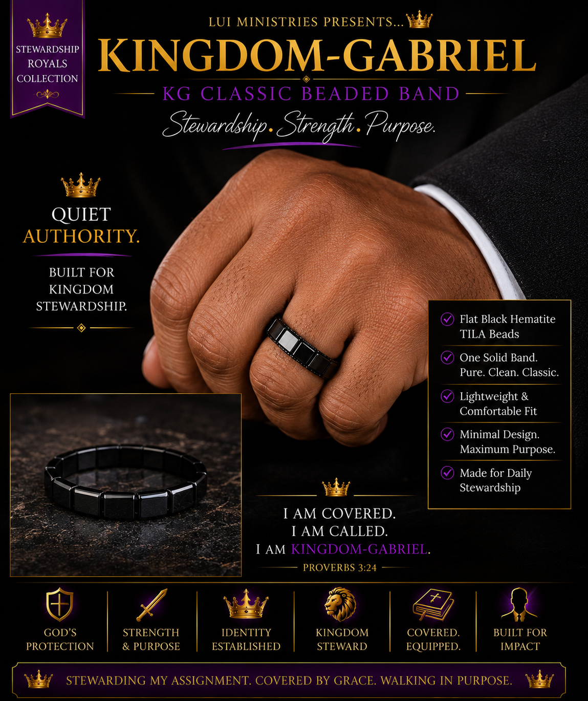 Kingdom-Gabriel (KG) Beaded Bands™ (ring + wristlet) — Classic Man Set